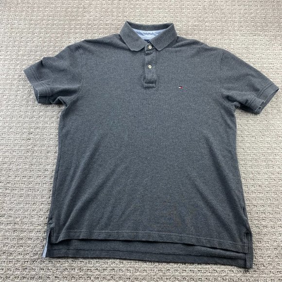 Tommy Hilfiger Polo Shirt Men Large L Gray Casual Golf Embroidered Logo Cotton - Picture 1 of 9